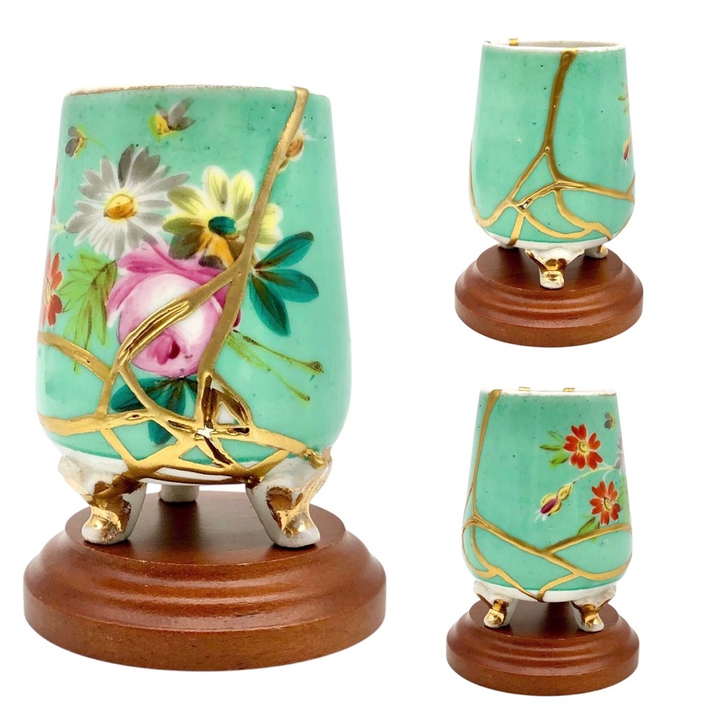 Kintsugi Vase Antique Footed Floral Mini Gold Crack Art Personal Growth Gift